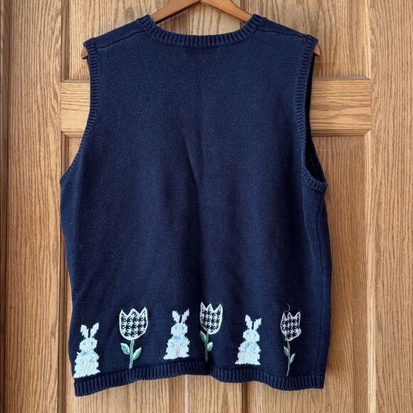 MARIA CHRISTINA Bunny & Tulip Embroidered Cottagecore Easter Sweater Vest - Picture 11 of 11